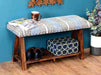 Mango Wood Bench In Cotton Blue Colour - WoodenTwist