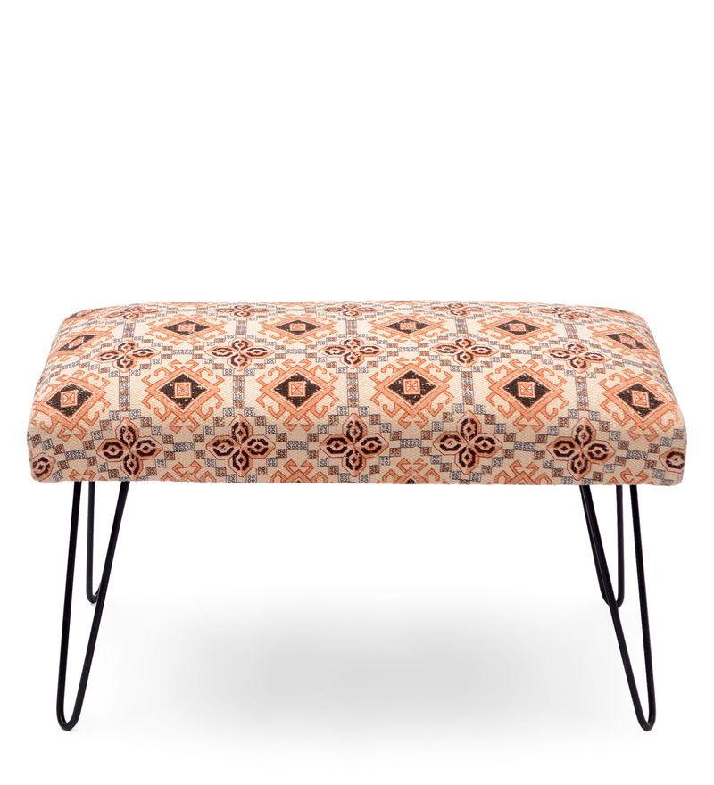 Mango Wood Bench In Cotton Multicolour With Metal Legs - WoodenTwist