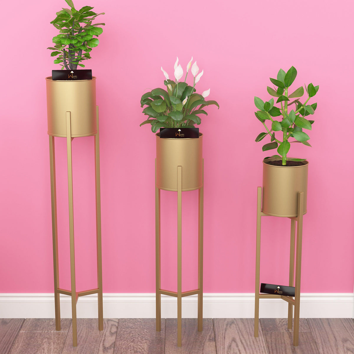 A Set of 3 Cylinder Metal Plant Stands
