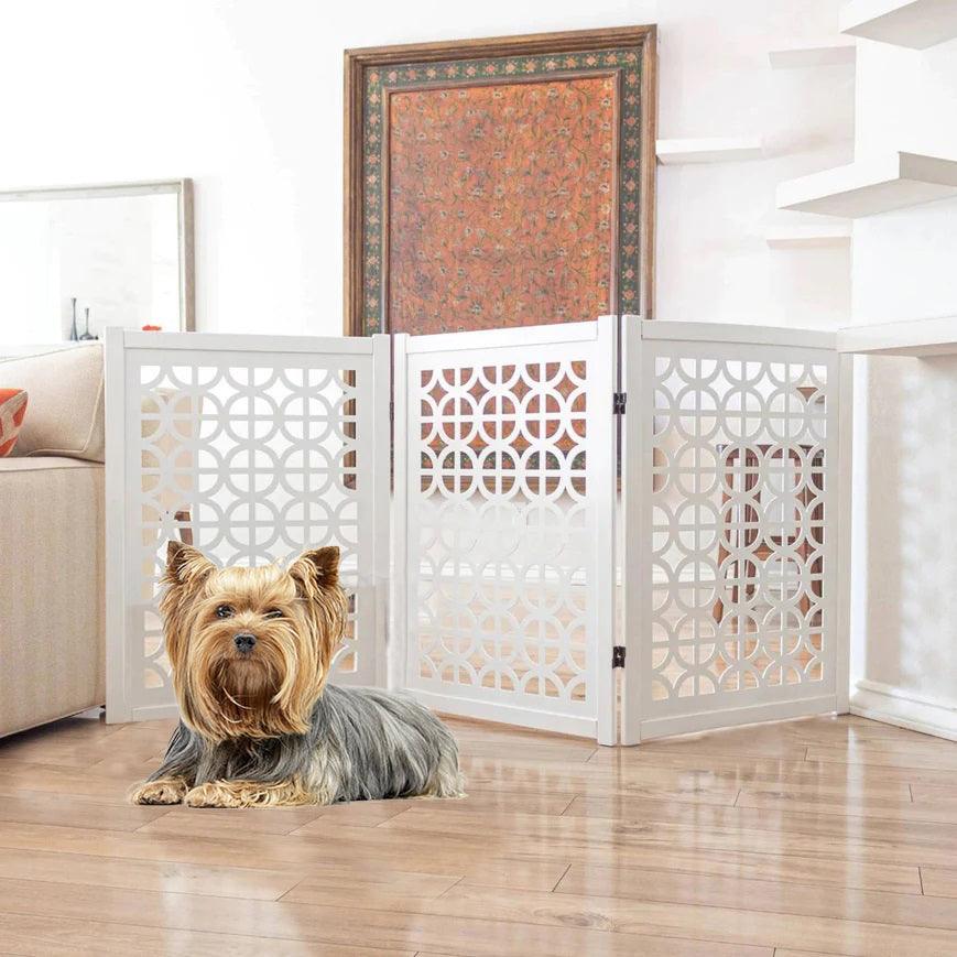 Wooden Portable Safety Pet Fence Gate Partition For Kids & Dogs (White) - WoodenTwist