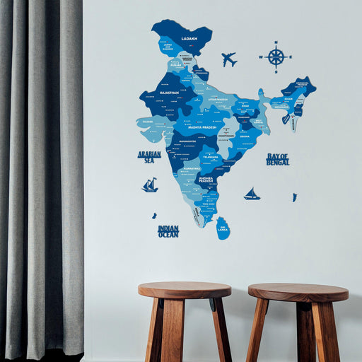 Tory Blue India Wooden Map