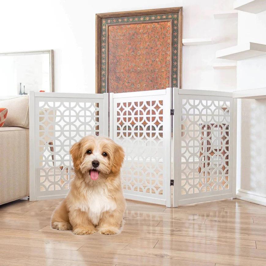 Wooden Portable Safety Pet Fence Gate Partition For Kids & Dogs (White) - WoodenTwist