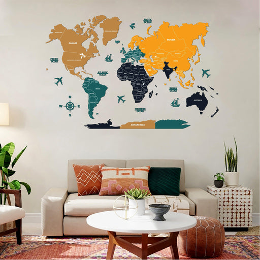 2D Sepia & Amber Wooden World Map