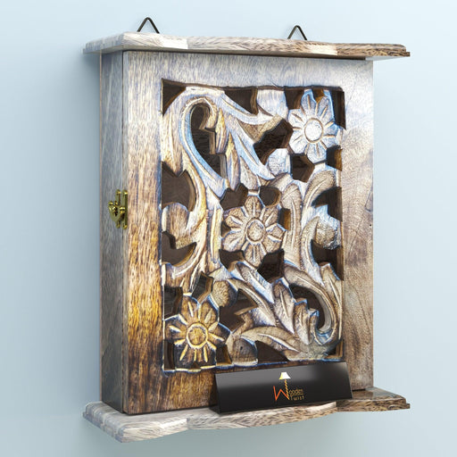 Wooden Hand Carved Key Holder Key Hanging Box - WoodenTwist