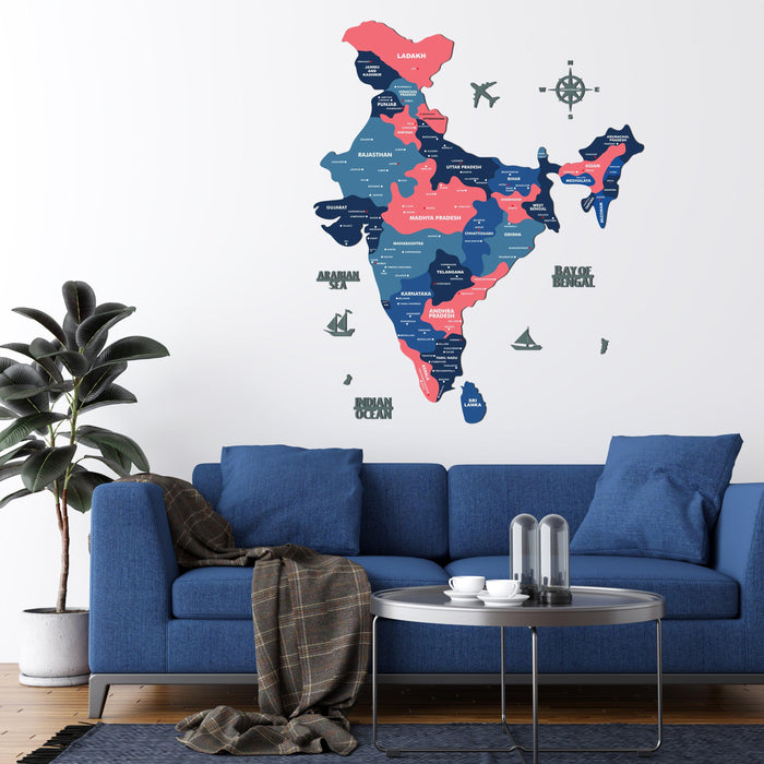 Nile Blue India Wooden Map