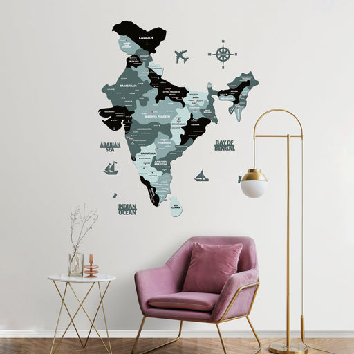 Black & Grey India Wooden Map