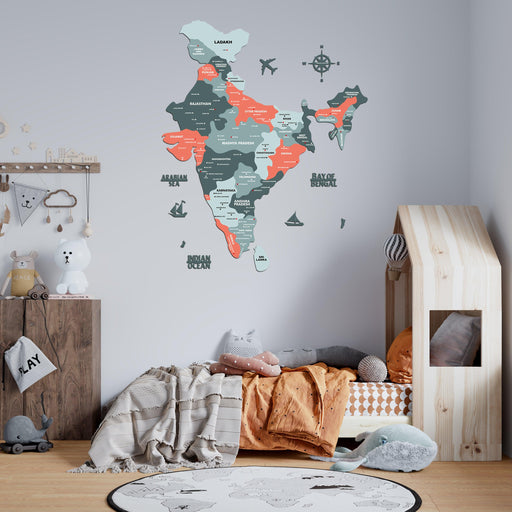Salmon Pink India Wooden Map