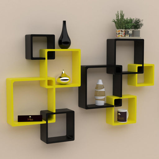 Rafuf Wooden Intersecting Wall Shelves ( Set of 8 ) - WoodenTwist