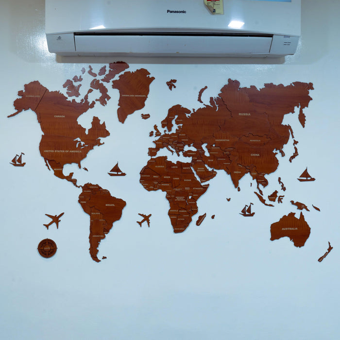 Brown Wooden World Map