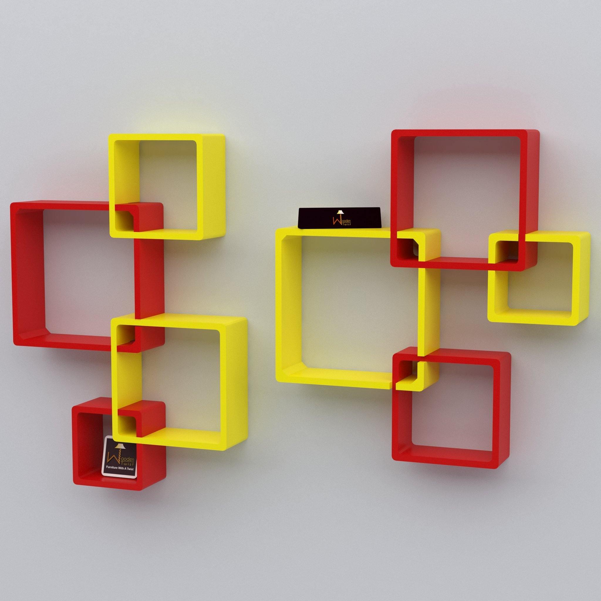 Rafuf Wooden Intersecting Wall Shelves ( Set of 8 ) - WoodenTwist