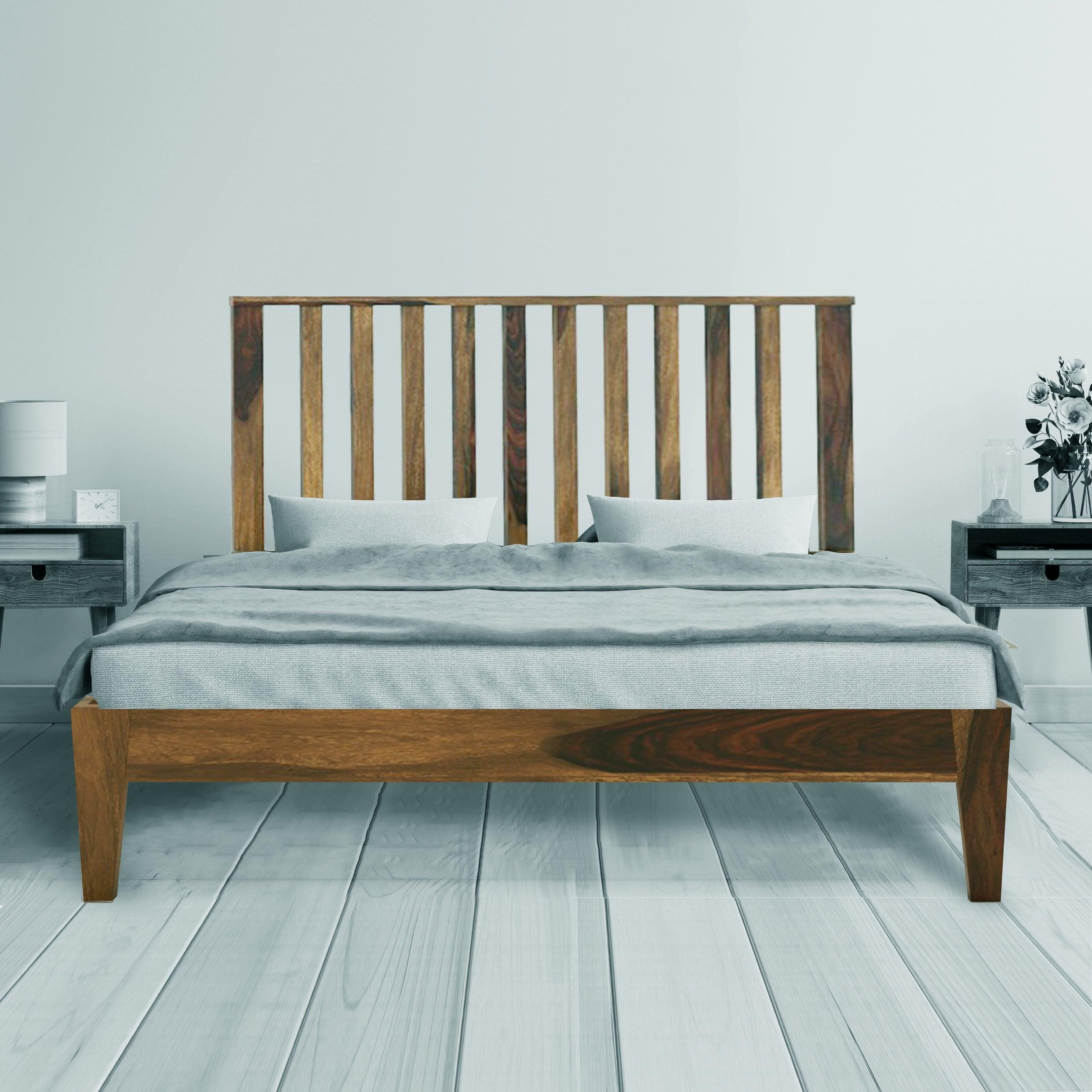 TWIN BED QUEEN Sheesham Wood (Honey Finish) - WoodenTwist