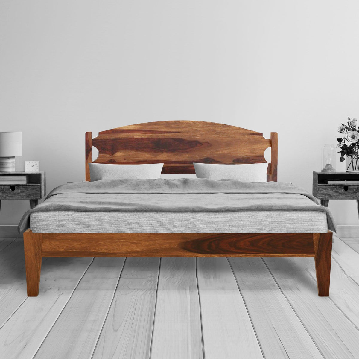 LUNA BED QUEEN Sheesham Wood (Honey Finish) - WoodenTwist