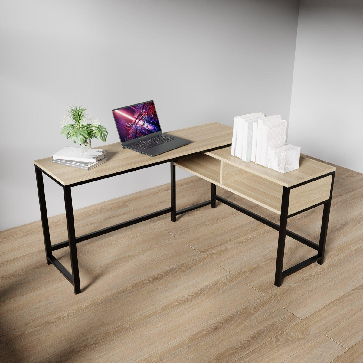 ENKEL L Shape Workstation in Beige finish - WoodenTwist