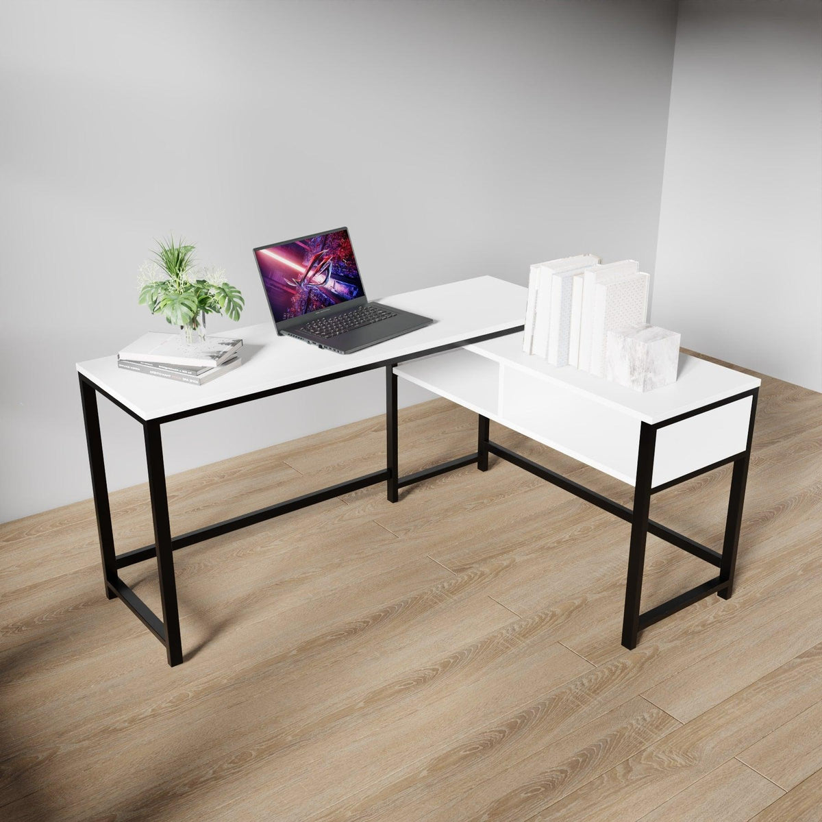 ENKEL L Shape Workstation in Beige finish - WoodenTwist