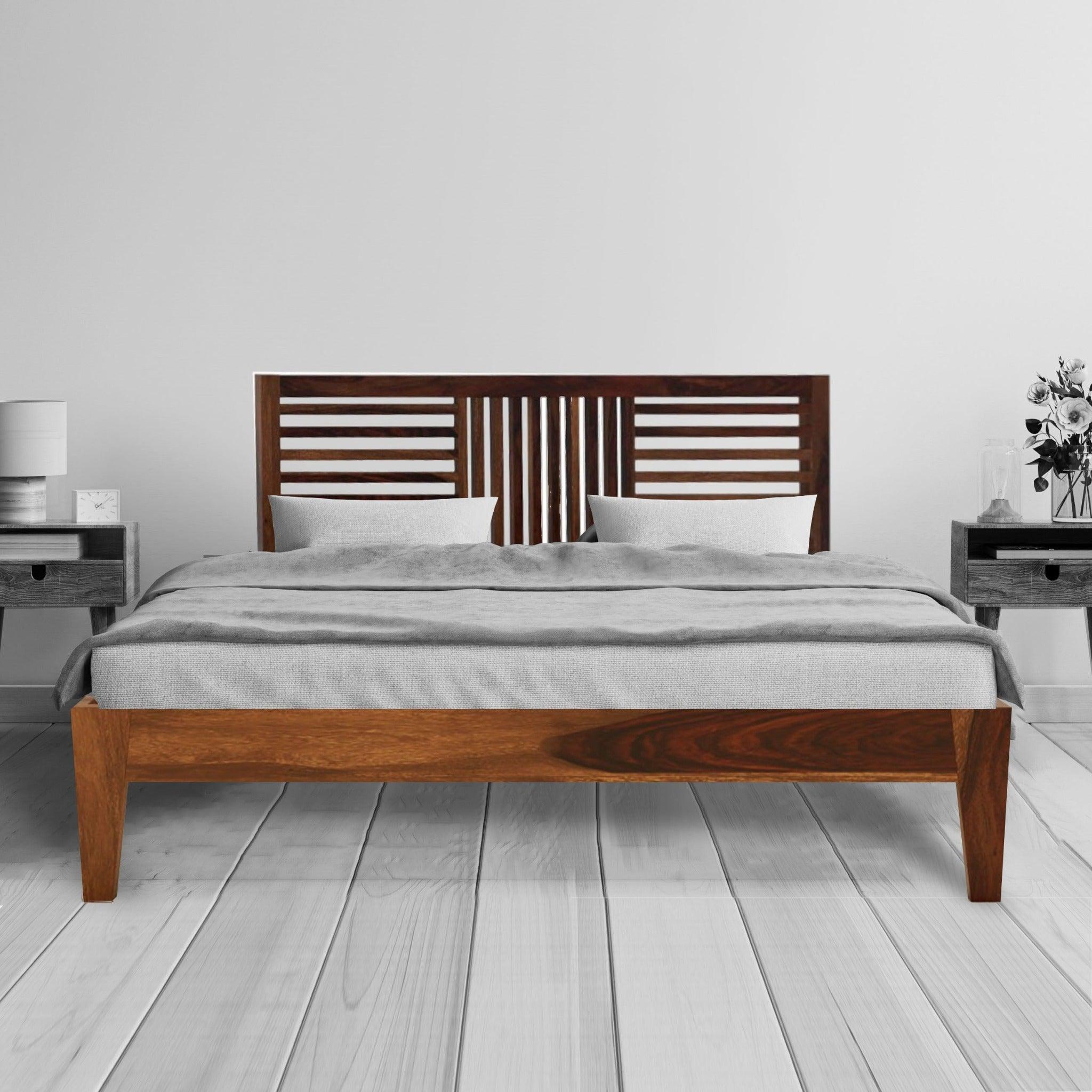 DIMO BED KING Sheesham Wood (Honey Finish) - WoodenTwist