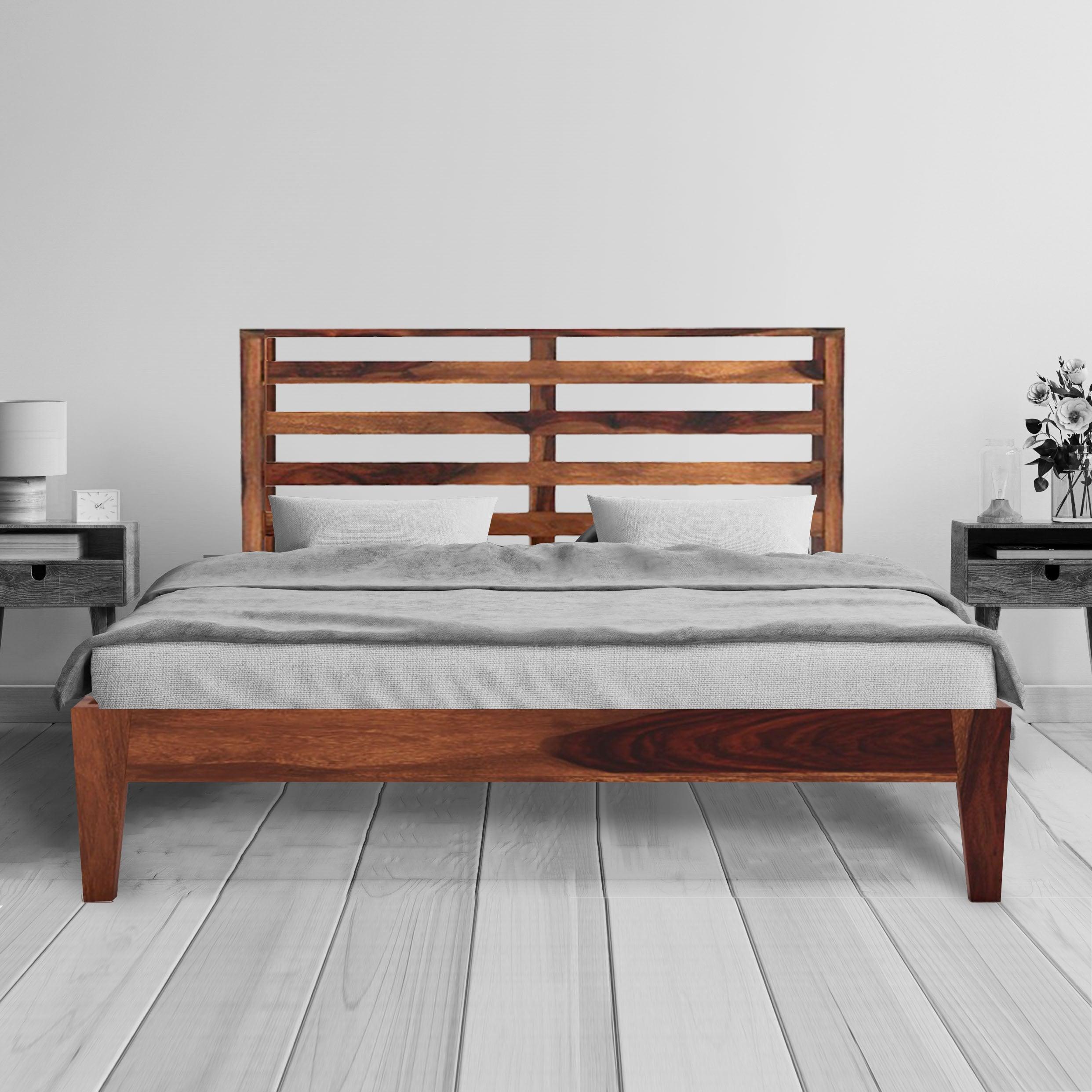 FEENA BED QUEEN Sheesham Wood (Honey Finish) - WoodenTwist