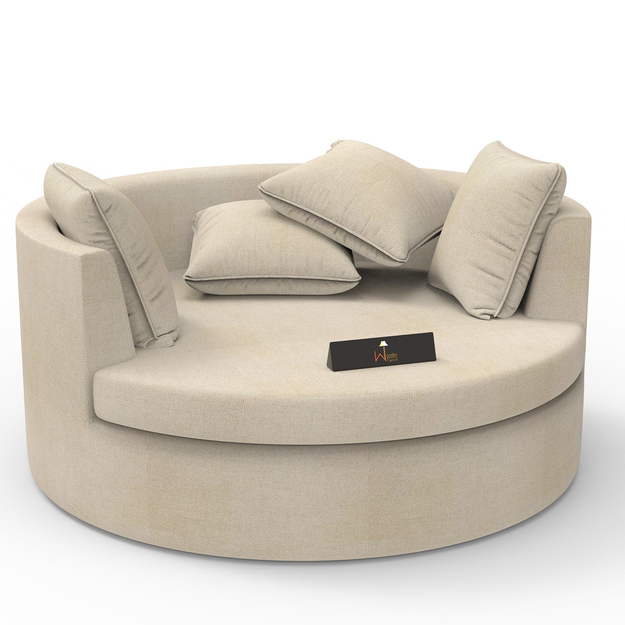 Wooden Twist Jute Round Solid Wood Barrel Sofa Chair ( Beige ) - WoodenTwist