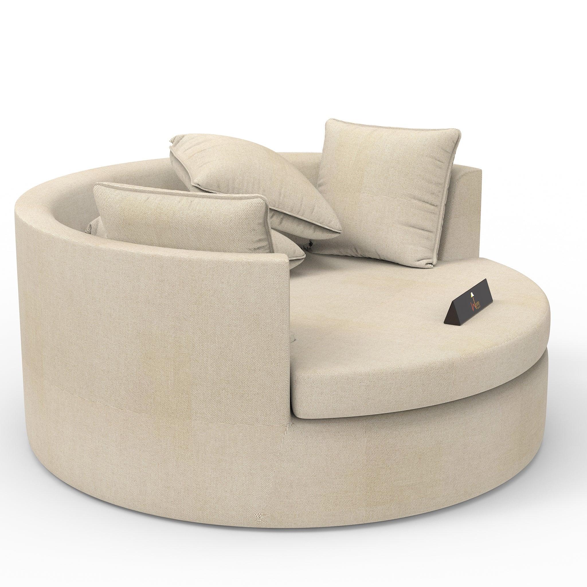 Wooden Twist Jute Round Solid Wood Barrel Sofa Chair ( Beige ) - WoodenTwist