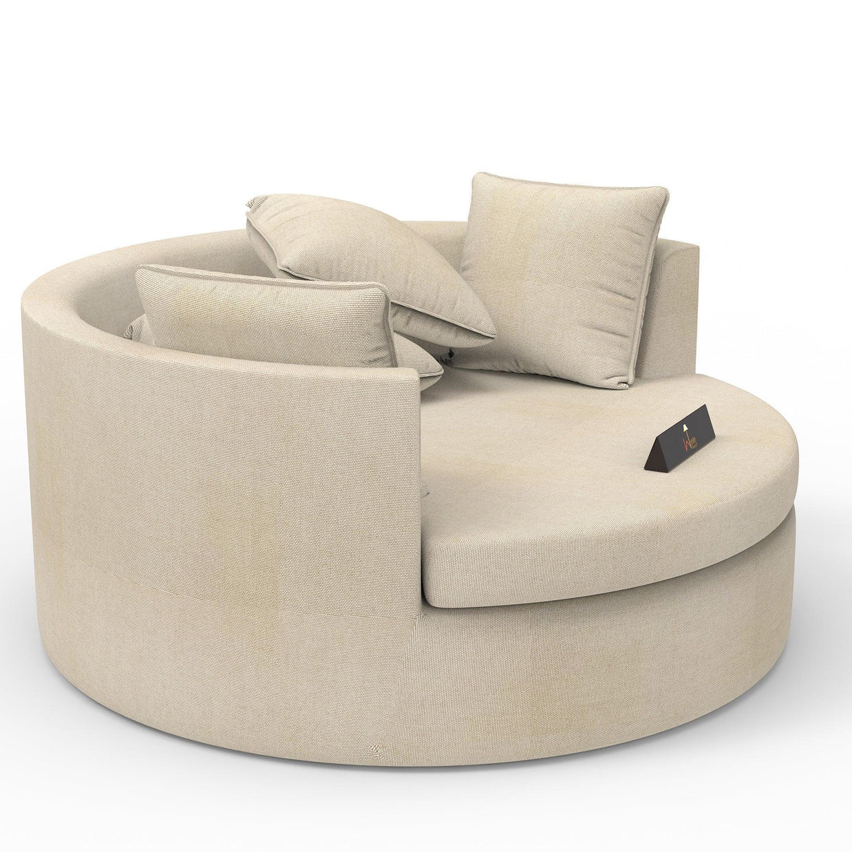 Wooden Twist Jute Round Solid Wood Barrel Sofa Chair ( Beige ) - WoodenTwist