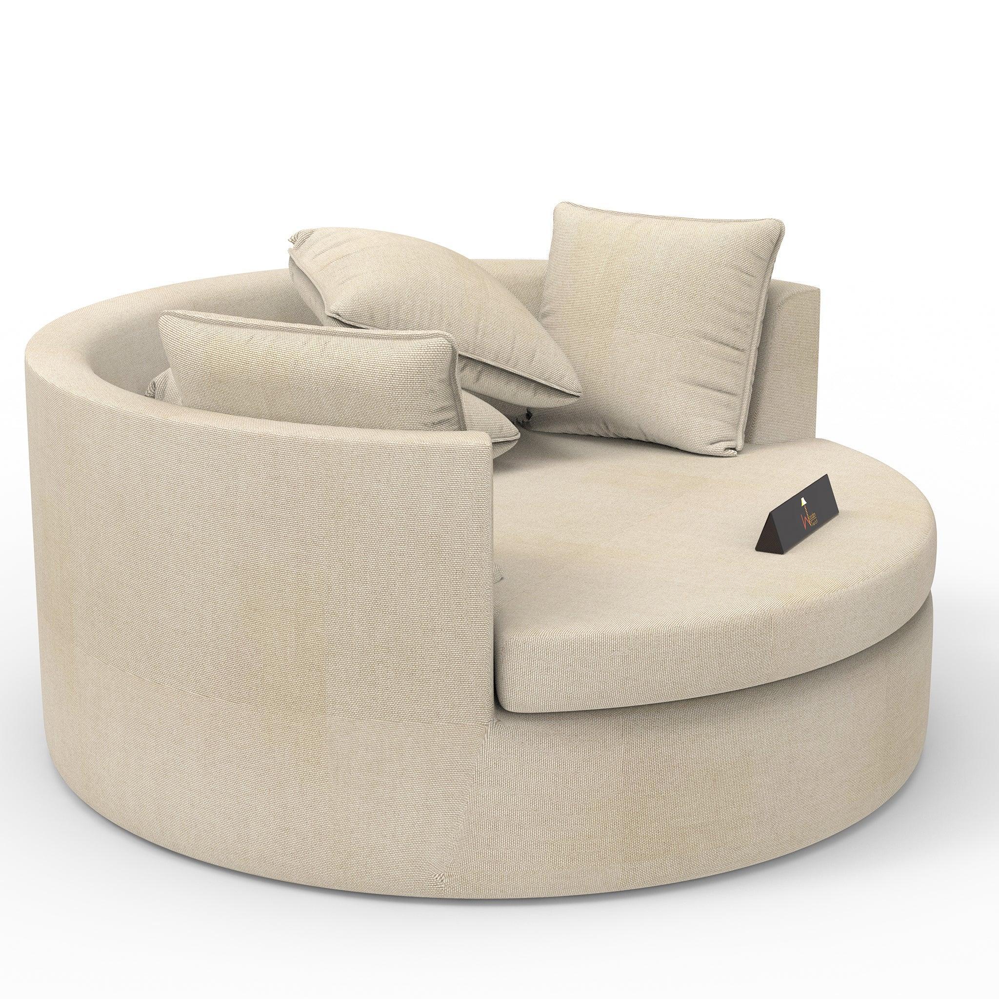 Wooden Twist Jute Round Solid Wood Barrel Sofa Chair ( Beige ) - WoodenTwist