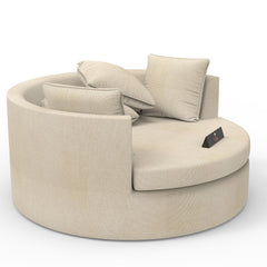 Wooden Twist Jute Round Solid Wood Barrel Sofa Chair ( Beige ) - WoodenTwist