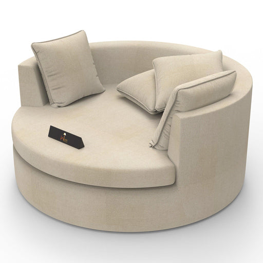 Wooden Twist Jute Round Solid Wood Barrel Sofa Chair ( Beige ) - WoodenTwist