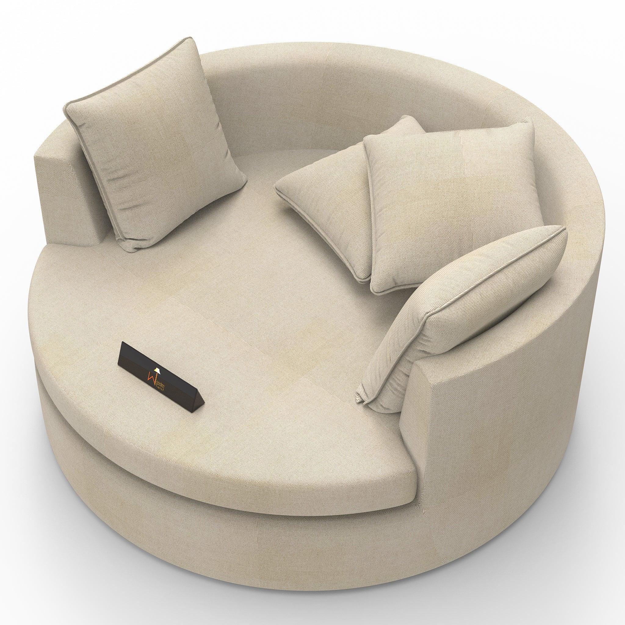 Wooden Twist Jute Round Solid Wood Barrel Sofa Chair ( Beige ) - WoodenTwist