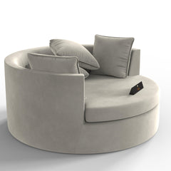 Wooden Twist Velvet Round Solid Wood Barrel Sofa Chair ( Beige ) - WoodenTwist