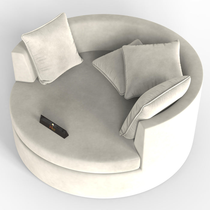 Wooden Twist Velvet Round Solid Wood Barrel Sofa Chair ( Beige ) - WoodenTwist