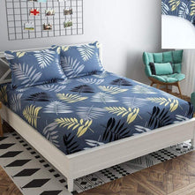 Glace Cotton Double Bedsheet with 2 Pillow Covers (Grey Patti) - WoodenTwist