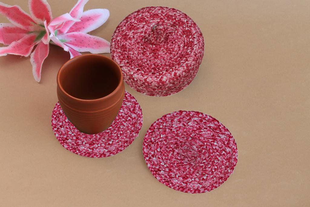 Polyster Round Coaster Set Of (6 ) Machine Washable Absorbent Size: 6 inch Diameter - WoodenTwist