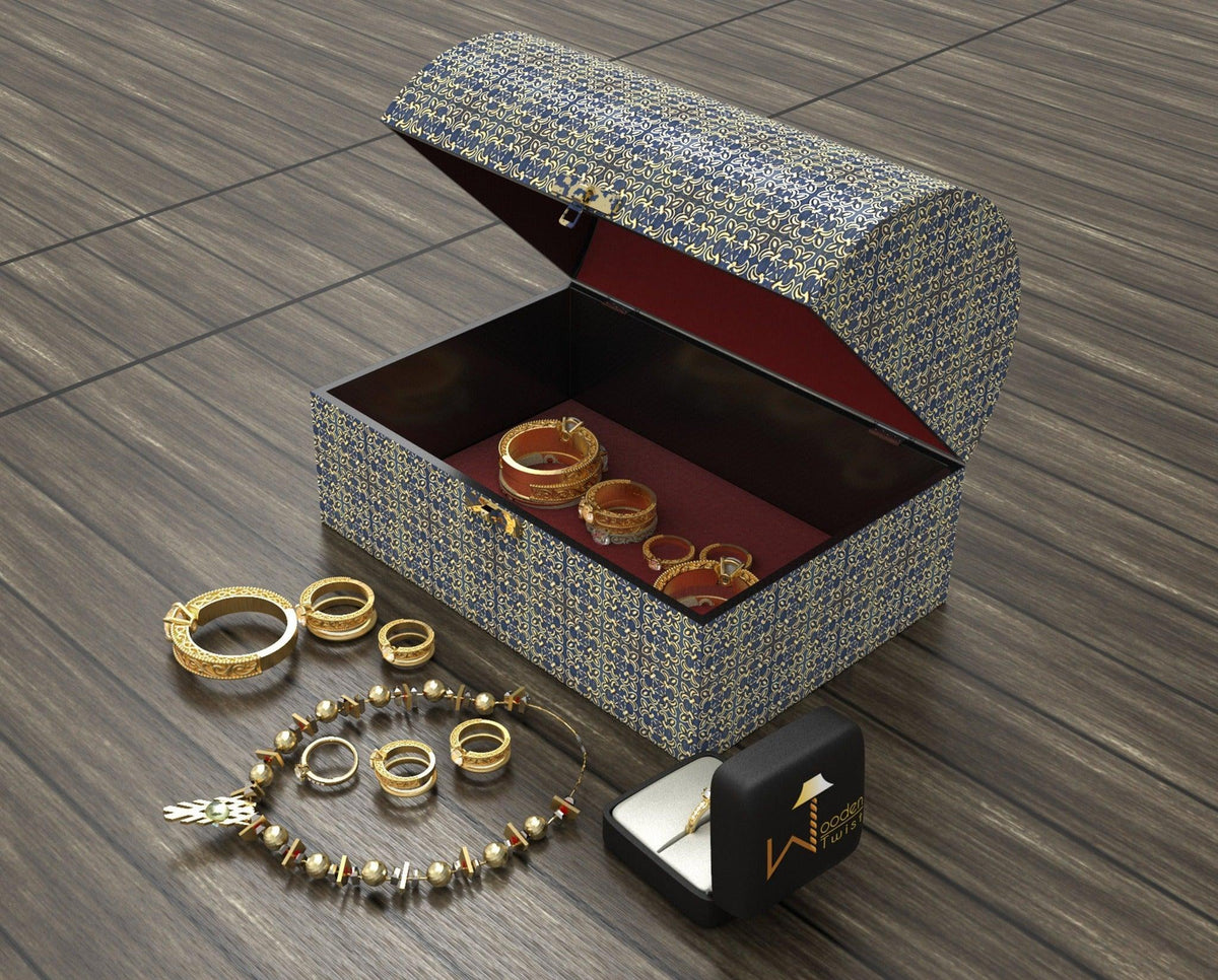 Antique Print Wooden Jewellery Box