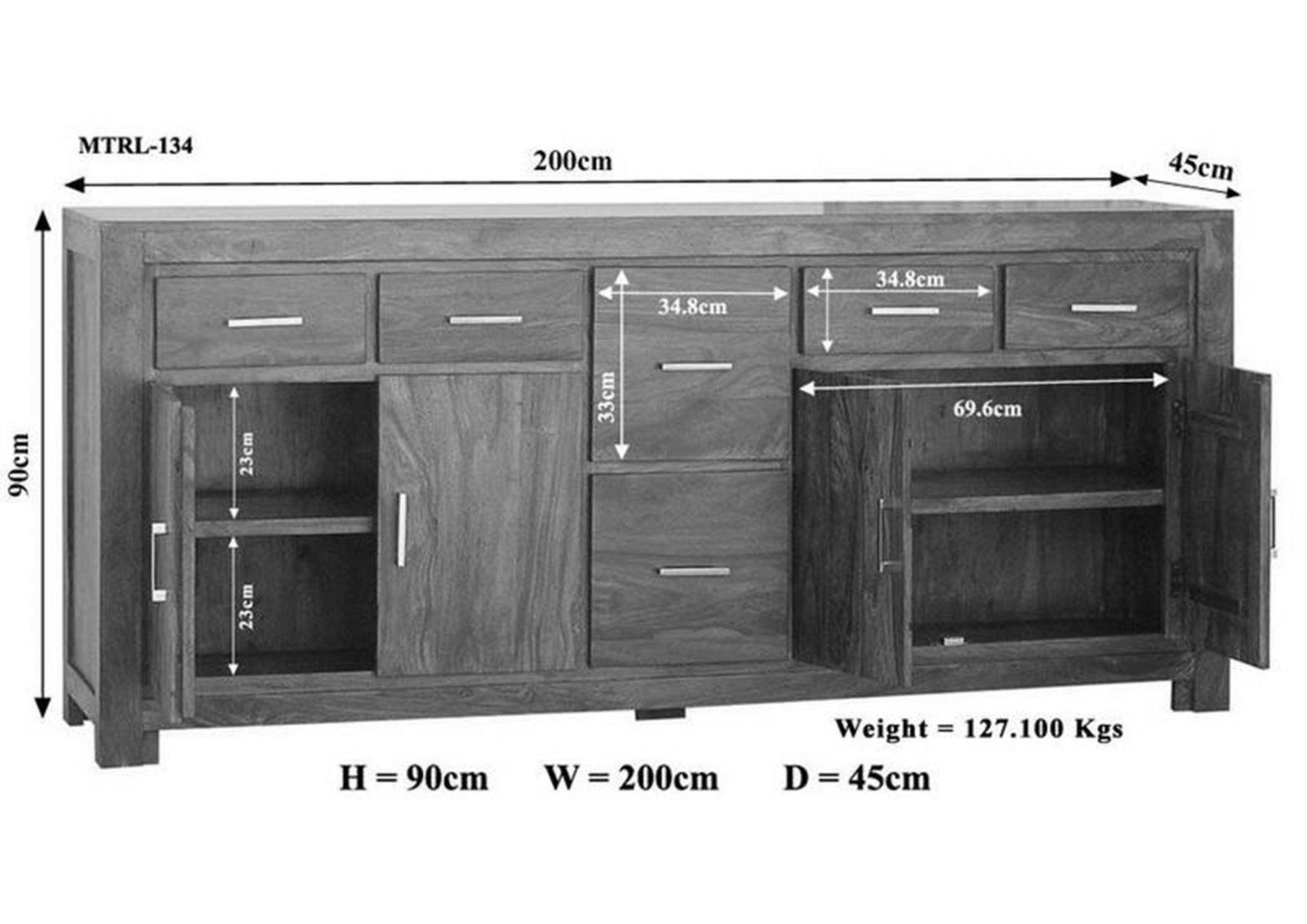 Wooden Handicrafts Royal Look Sideboard Cabinet (6 Drawers + 2 Door) - WoodenTwist