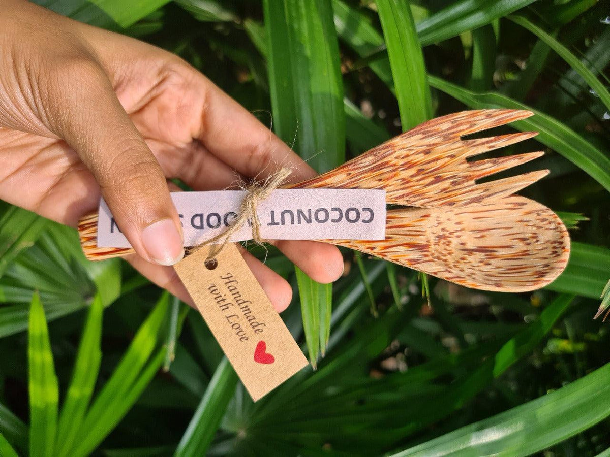 Coconut Wood Spoon & Fork (2 Spoon + 2 Fork) - WoodenTwist