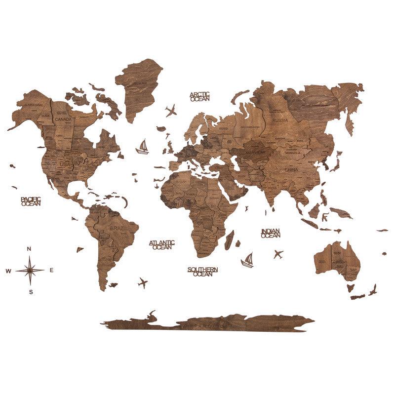 3D Wooden World Map Ebony Basic - WoodenTwist