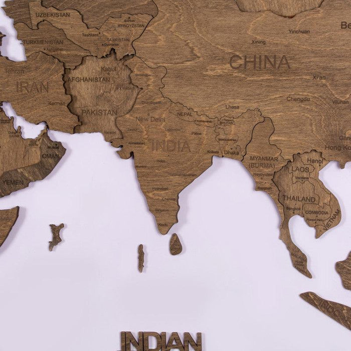 3D Wooden World Map Ebony Prime - WoodenTwist