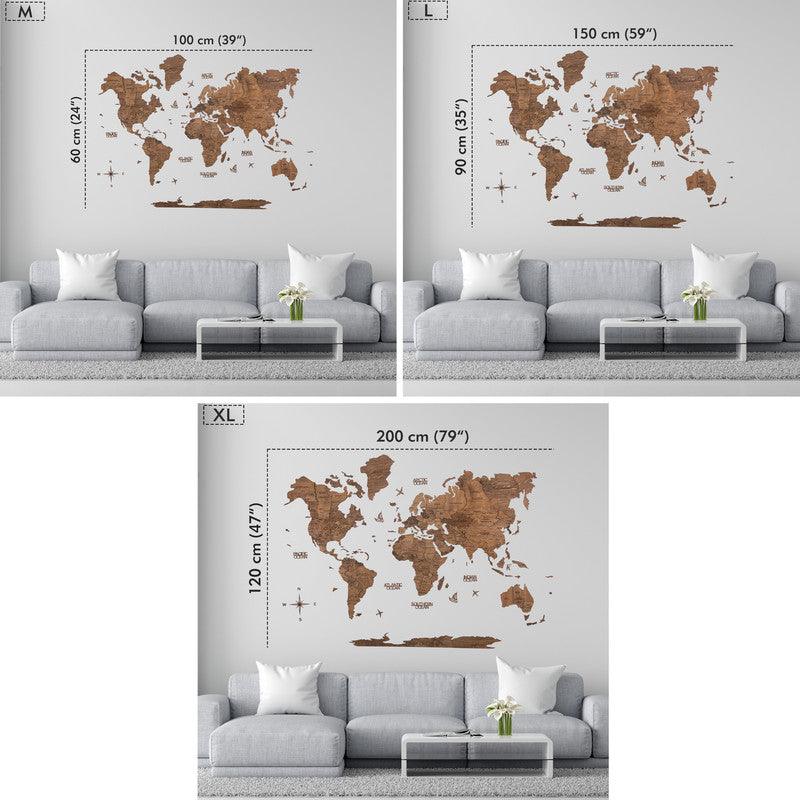 3D Wooden World Map Ebony Prime - WoodenTwist