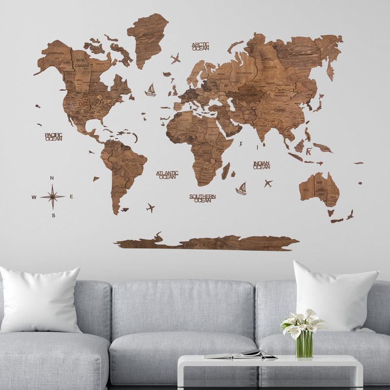 3D Wooden World Map Ebony Basic - WoodenTwist