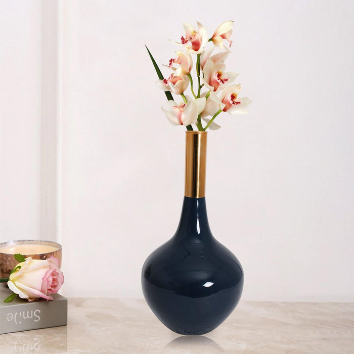 Stout Deidra Teal Blue Brass Vase - WoodenTwist