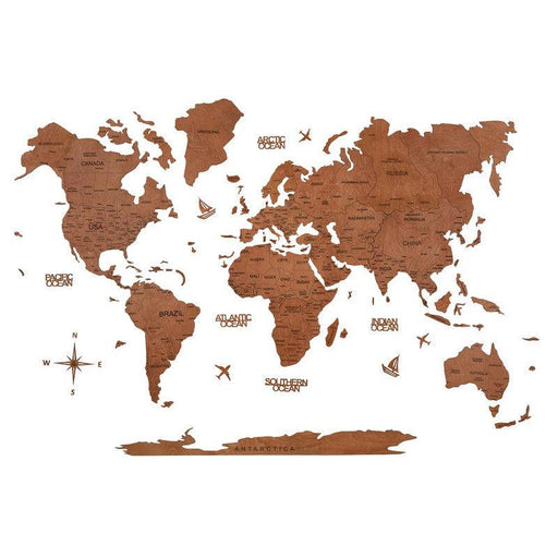2D Wooden World Map Pecan Prime - WoodenTwist
