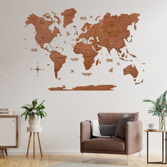 2D Wooden World Map Pecan Prime - WoodenTwist