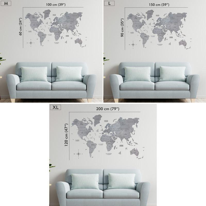 2D Colored Wooden World Map Pearly Silver Basic - WoodenTwist