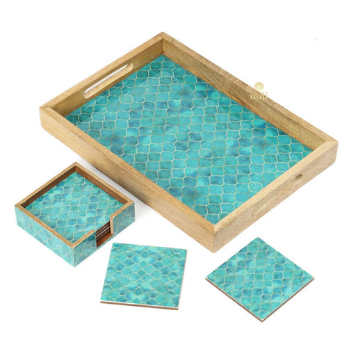 Wooden Enamel Coated Multipurpose Serving Tray & Coasters for Home and Dining Table - WoodenTwist
