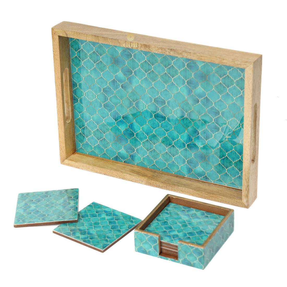 Wooden Enamel Coated Multipurpose Serving Tray & Coasters for Home and Dining Table - WoodenTwist