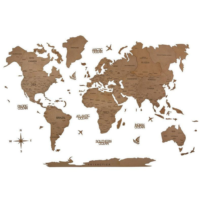 2D Colored Wooden World Map Aurous Gold Basic - WoodenTwist