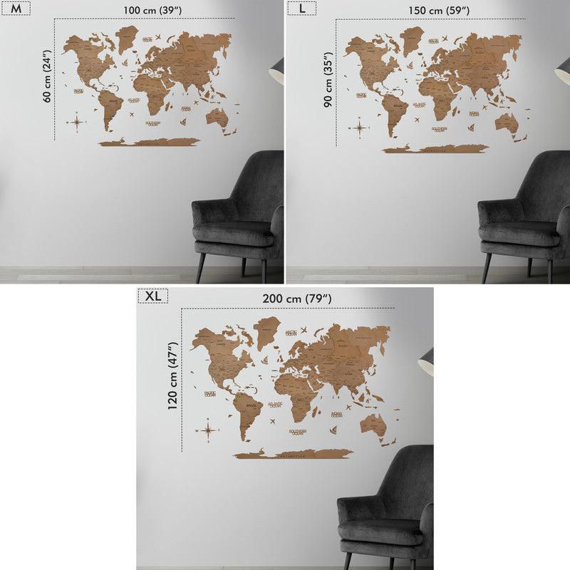 2D Colored Wooden World Map Aurous Gold Prime - WoodenTwist