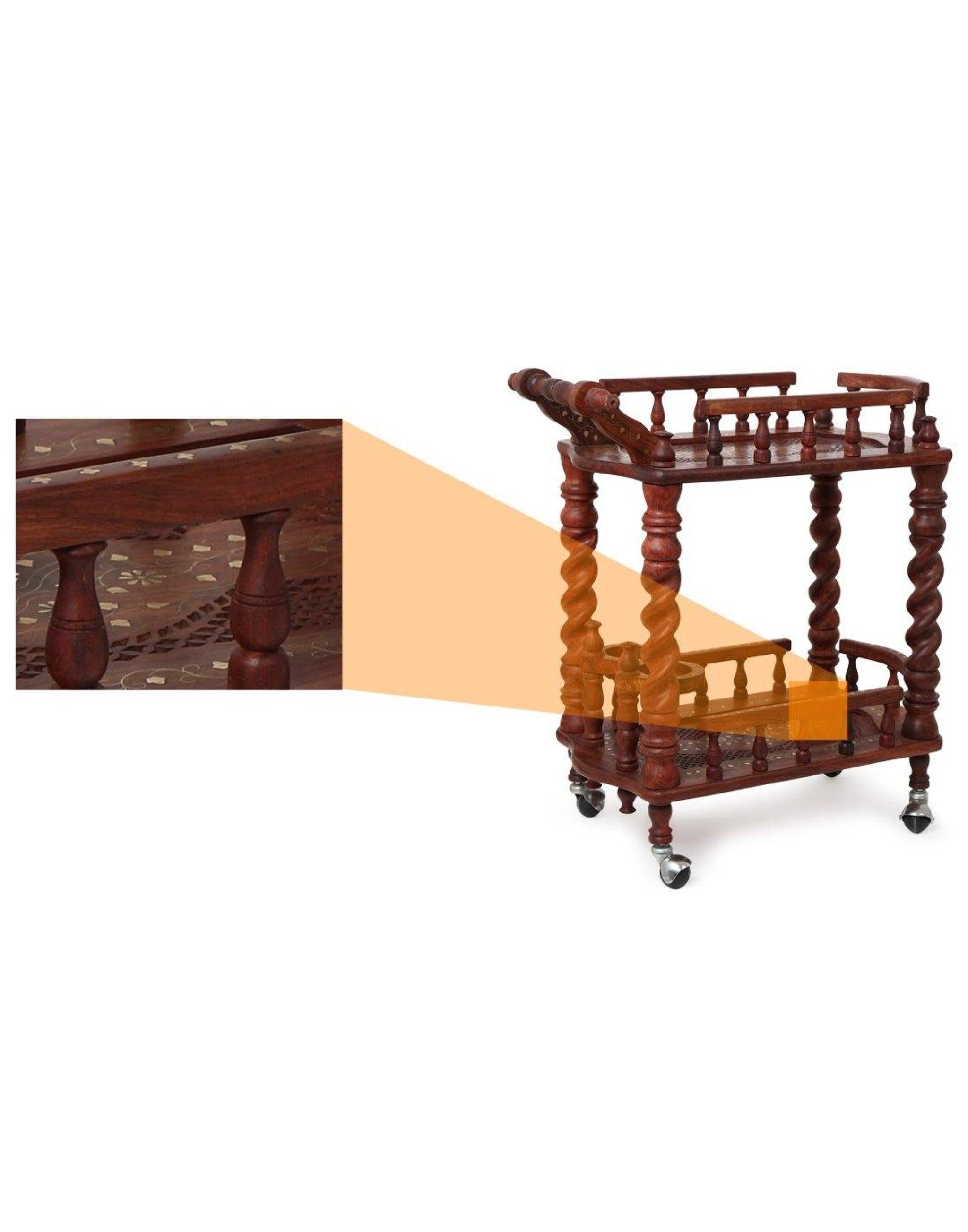 Juniper Cyprus Sheesham Wood Serving Trolley, Brown - dimensions diagram