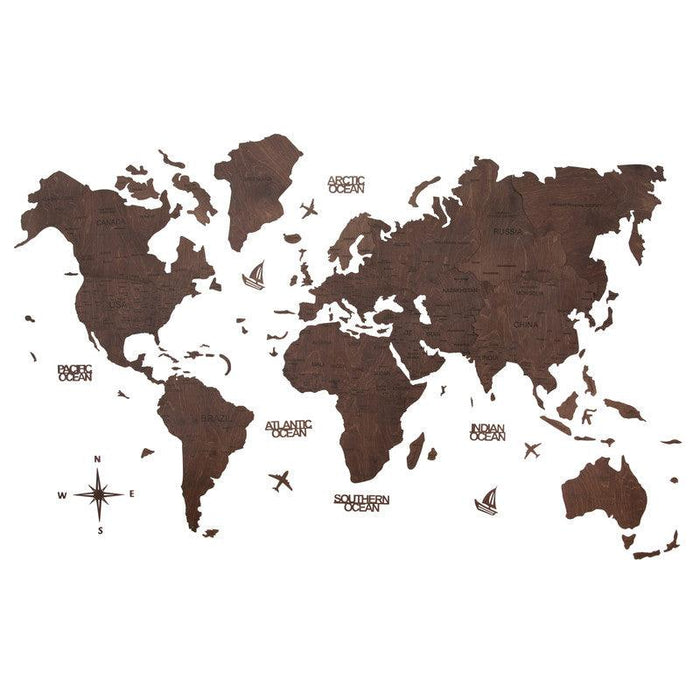 2D Wooden World Map Espresso Basic - WoodenTwist