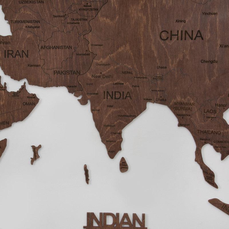 2D Wooden World Map Espresso Prime - WoodenTwist