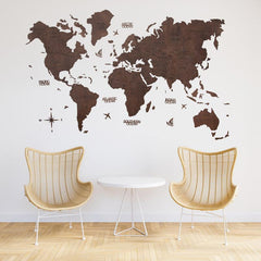 2D Wooden World Map Espresso Prime - WoodenTwist